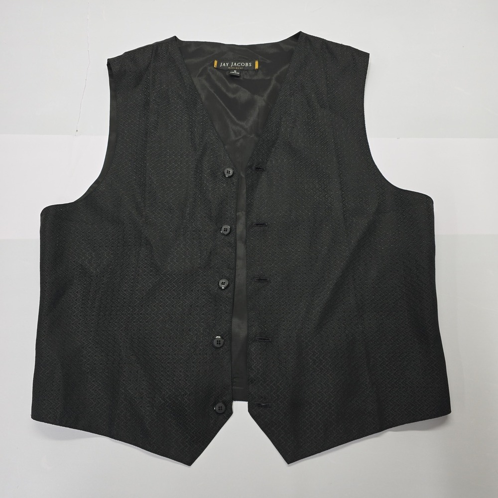 Jay Jacobs Mens Vintage Black Textured Button Up Suit Vest Waistcoat Size Medium